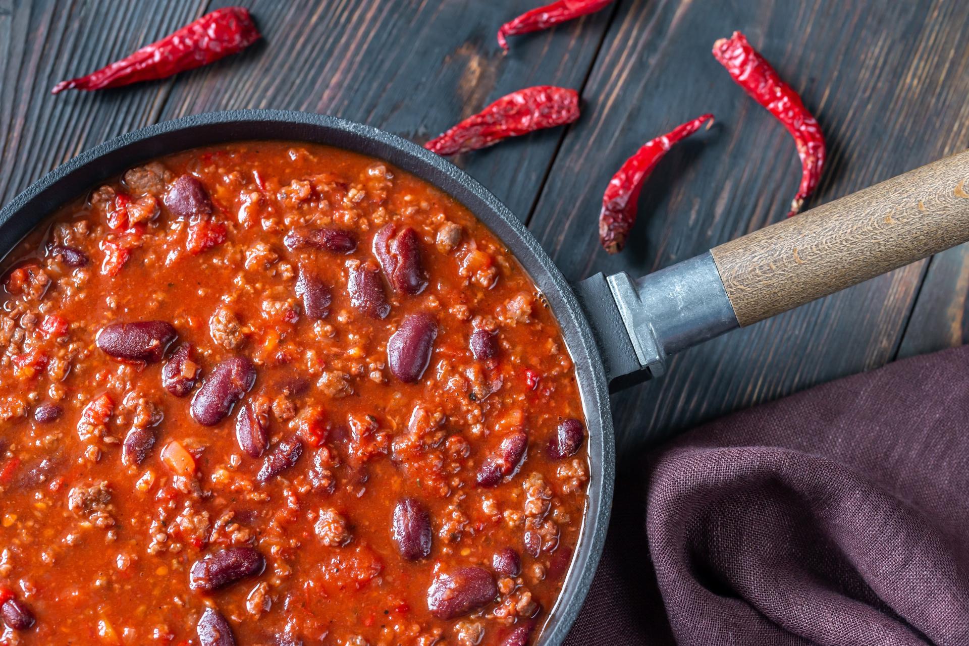 A dish of chili in a pot.